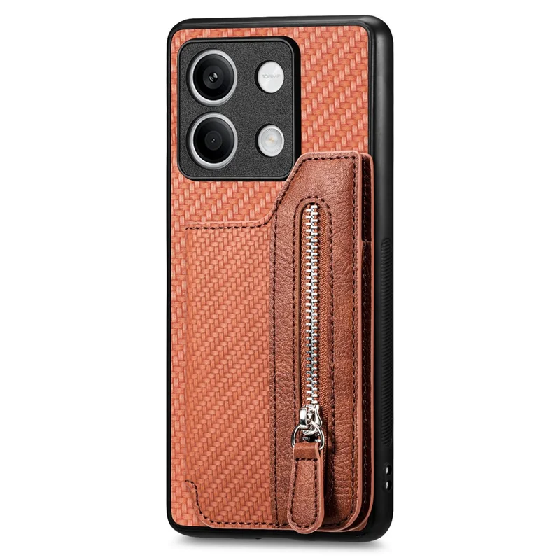 C1-04 For Xiaomi Redmi Note 13 5G Case Leather+PC+TPU Zipper Wallet Phone Cover - Brown