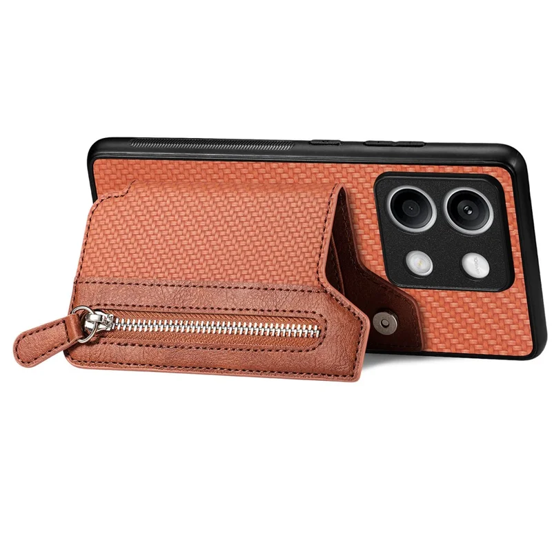 C1-04 For Xiaomi Redmi Note 13 5G Case Leather+PC+TPU Zipper Wallet Phone Cover - Brown