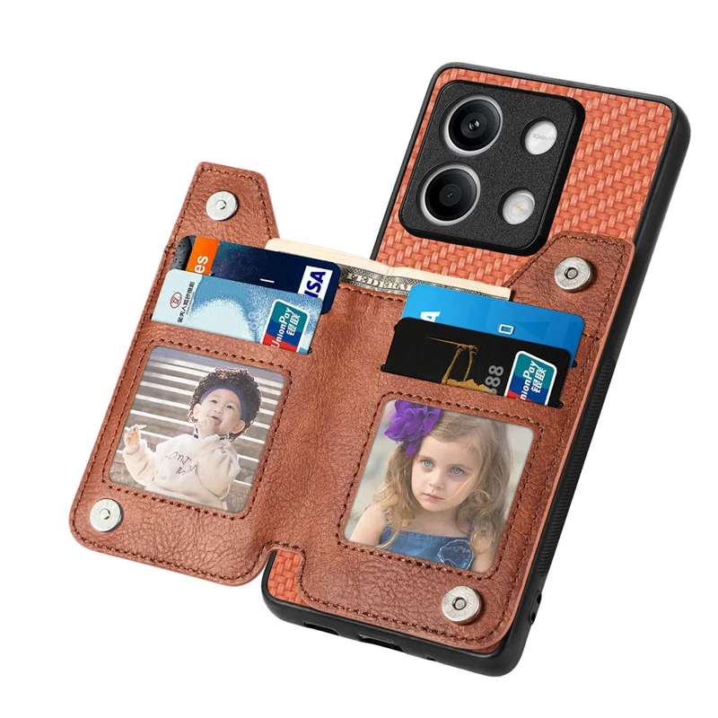 C1-04 For Xiaomi Redmi Note 13 5G Case Leather+PC+TPU Zipper Wallet Phone Cover - Brown