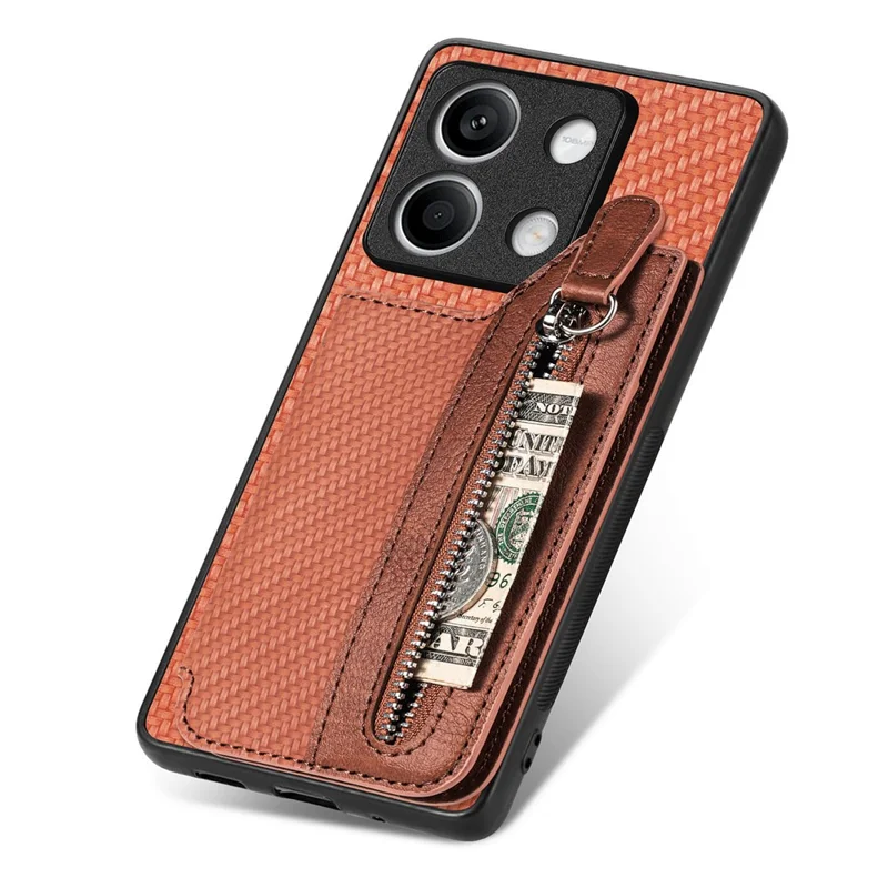 C1-04 For Xiaomi Redmi Note 13 5G Case Leather+PC+TPU Zipper Wallet Phone Cover - Brown