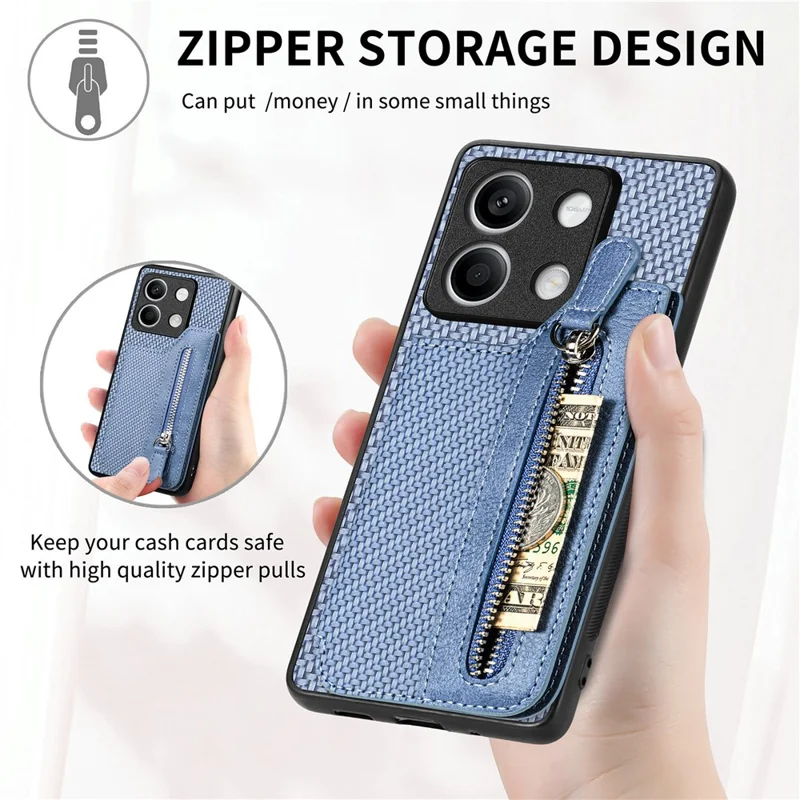 C1-04 For Xiaomi Redmi Note 13 5G Case Leather+PC+TPU Zipper Wallet Phone Cover - Brown