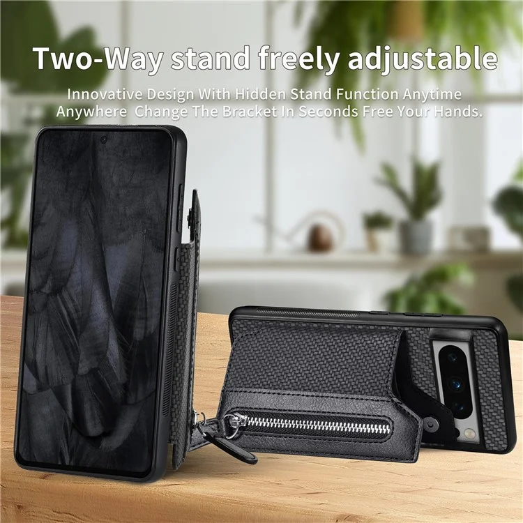 C1-04 For Google Pixel 8 Pro Phone Case Kickstand PU+PC+TPU Wallet Phone Cover - Black