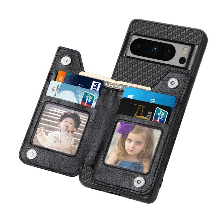 C1-04 For Google Pixel 8 Pro Phone Case Kickstand PU+PC+TPU Wallet Phone Cover - Black