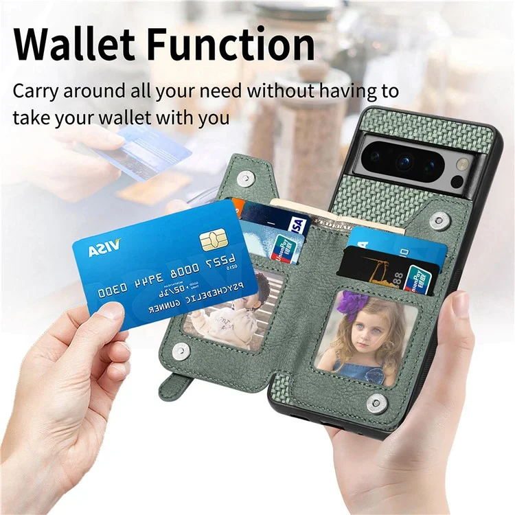 C1-04 For Google Pixel 8 Pro Phone Case Kickstand PU+PC+TPU Wallet Phone Cover - Black
