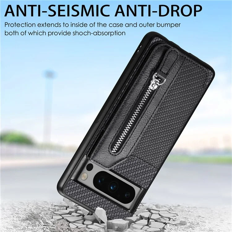 C1-04 For Google Pixel 8 Pro Phone Case Kickstand PU+PC+TPU Wallet Phone Cover - Black