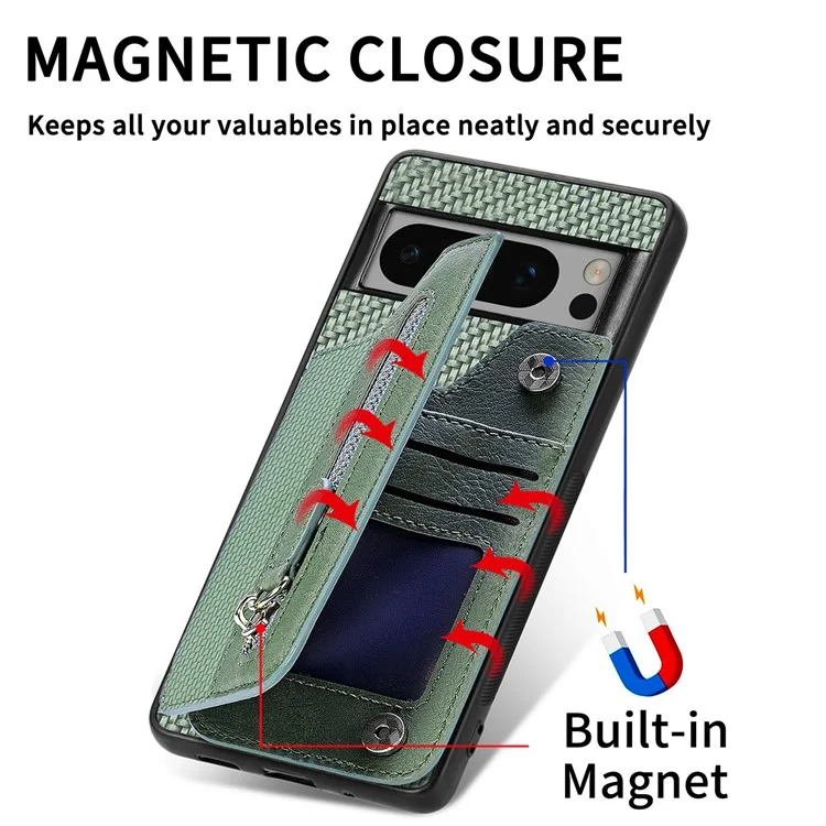 C1-04 For Google Pixel 8 Pro Phone Case Kickstand PU+PC+TPU Wallet Phone Cover - Black