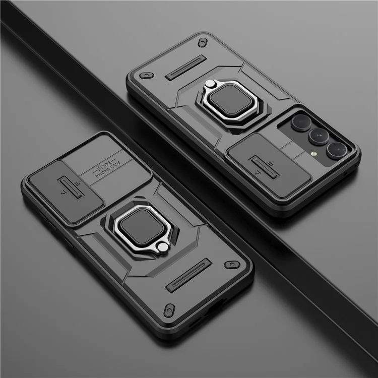 For Samsung Galaxy A55 5G Case PC+TPU Anti-scratch Phone Protective Cover with Slide Lens Cover - Black