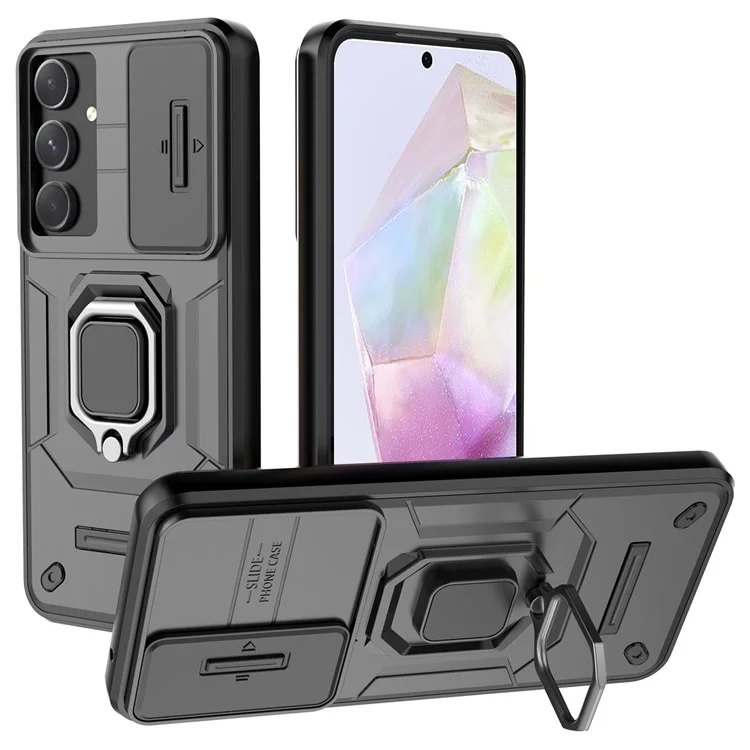 Para Samsung Galaxy A35 5G Case PC+TPU Anti-drop Phone Cover com Tampa Deslizante da Lente - Preto