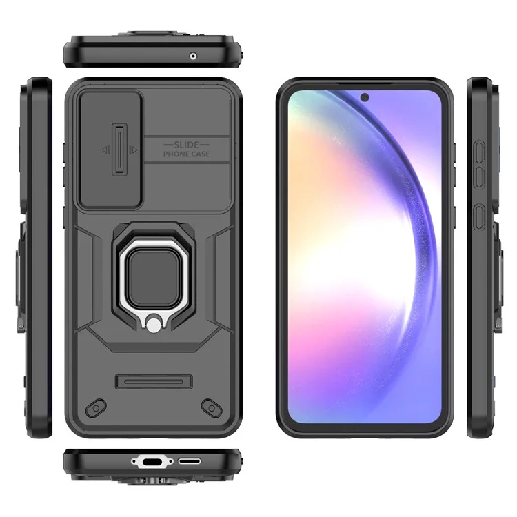 Para Samsung Galaxy A35 5G Case PC+TPU Anti-drop Phone Cover com Tampa Deslizante da Lente - Preto