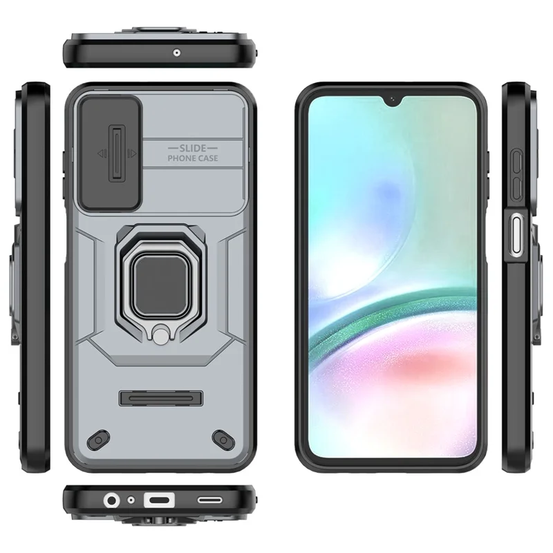 Für Samsung Galaxy A15 4G / A15 5G Schutzhülle Objektiv-Schieber-Abdeckung PC+TPU Handyhülle - Grau