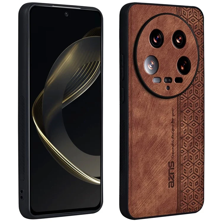 AZNS For Xiaomi 14 Ultra Case Pattern Leather+TPU Drop Protection Phone Cover - Brown