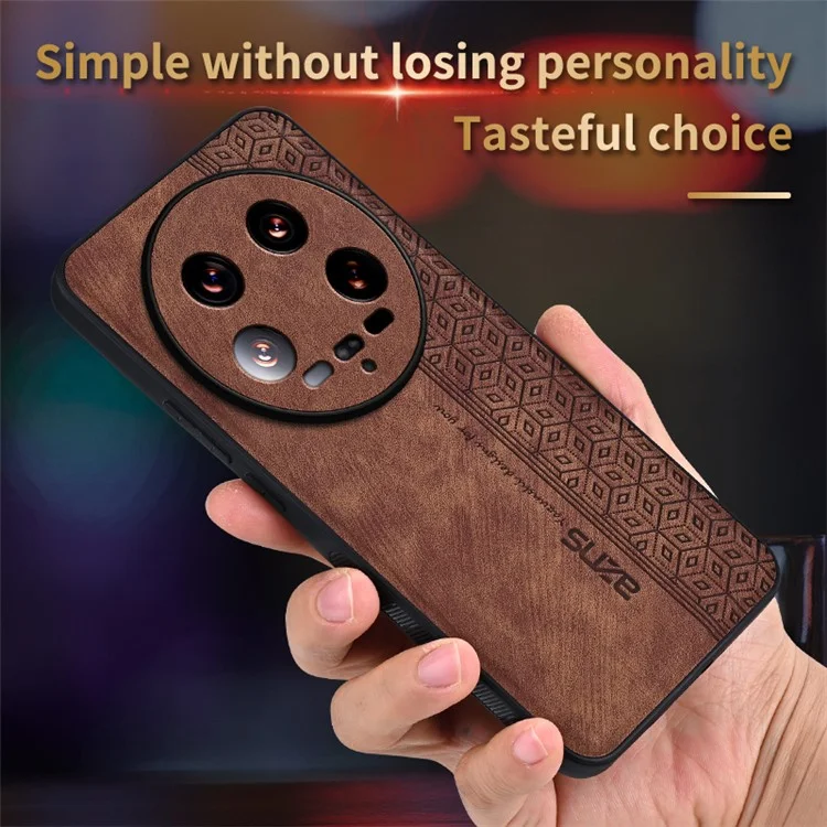 AZNS For Xiaomi 14 Ultra Case Pattern Leather+TPU Drop Protection Phone Cover - Brown