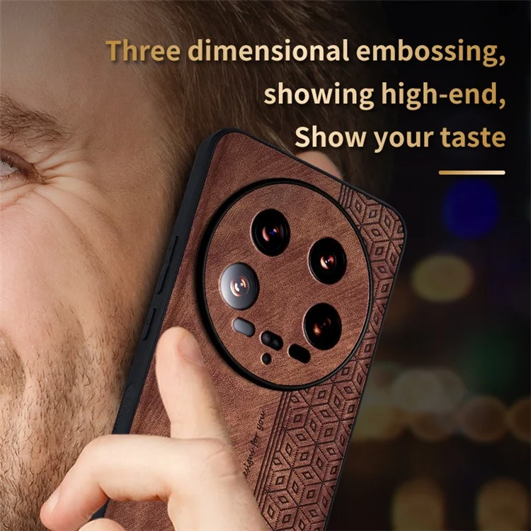 AZNS For Xiaomi 14 Ultra Case Pattern Leather+TPU Drop Protection Phone Cover - Brown