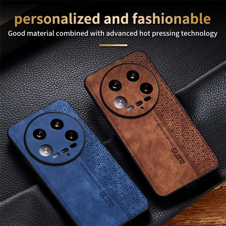 AZNS For Xiaomi 14 Ultra Case Pattern Leather+TPU Drop Protection Phone Cover - Brown