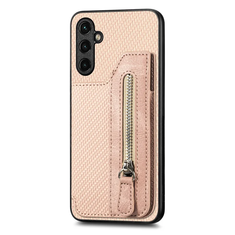 C1-04 For Samsung Galaxy A14 4G / 5G Zipper Pocket Case PU Leather+PC+TPU Phone Cover with Card Holder - Apricot
