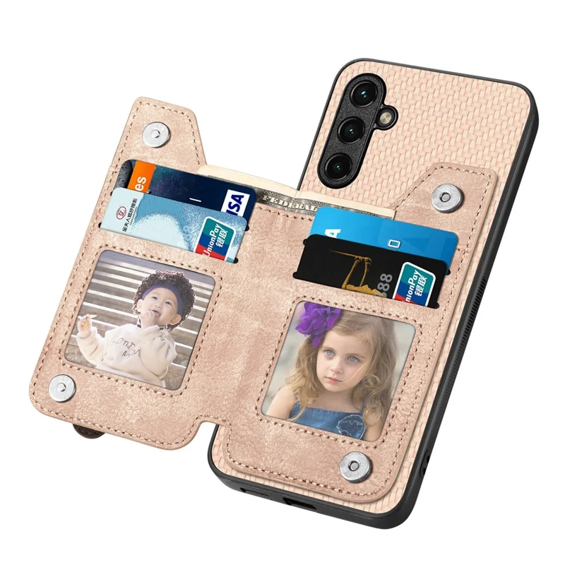 C1-04 For Samsung Galaxy A14 4G / 5G Zipper Pocket Case PU Leather+PC+TPU Phone Cover with Card Holder - Apricot