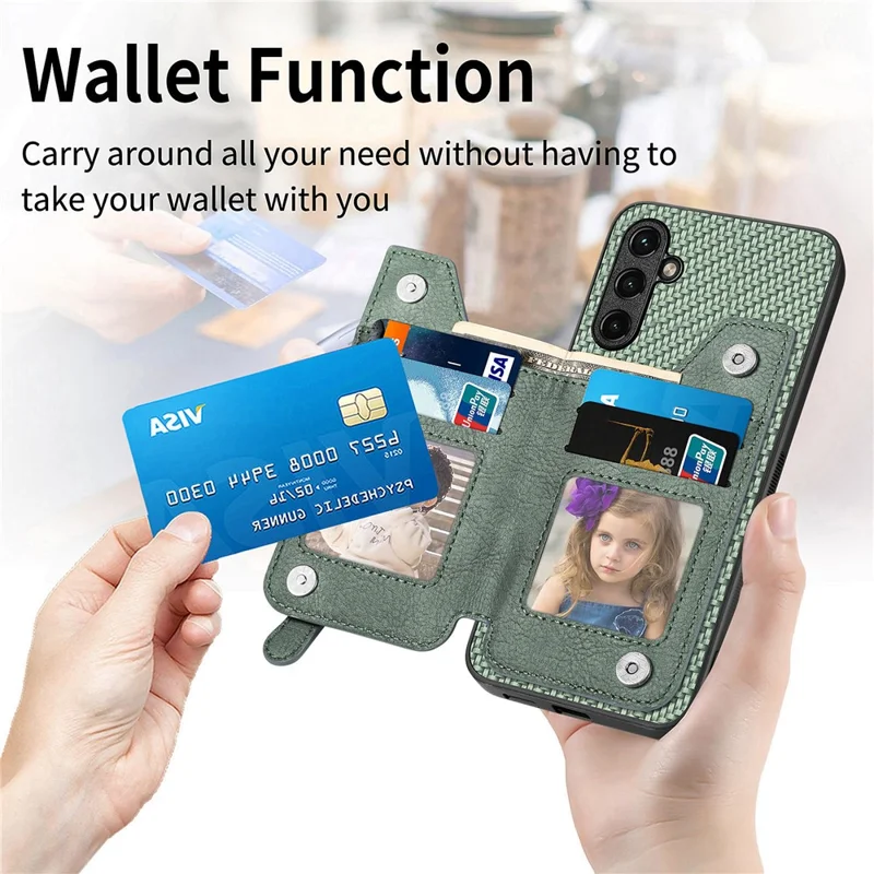 C1-04 For Samsung Galaxy A14 4G / 5G Zipper Pocket Case PU Leather+PC+TPU Phone Cover with Card Holder - Apricot