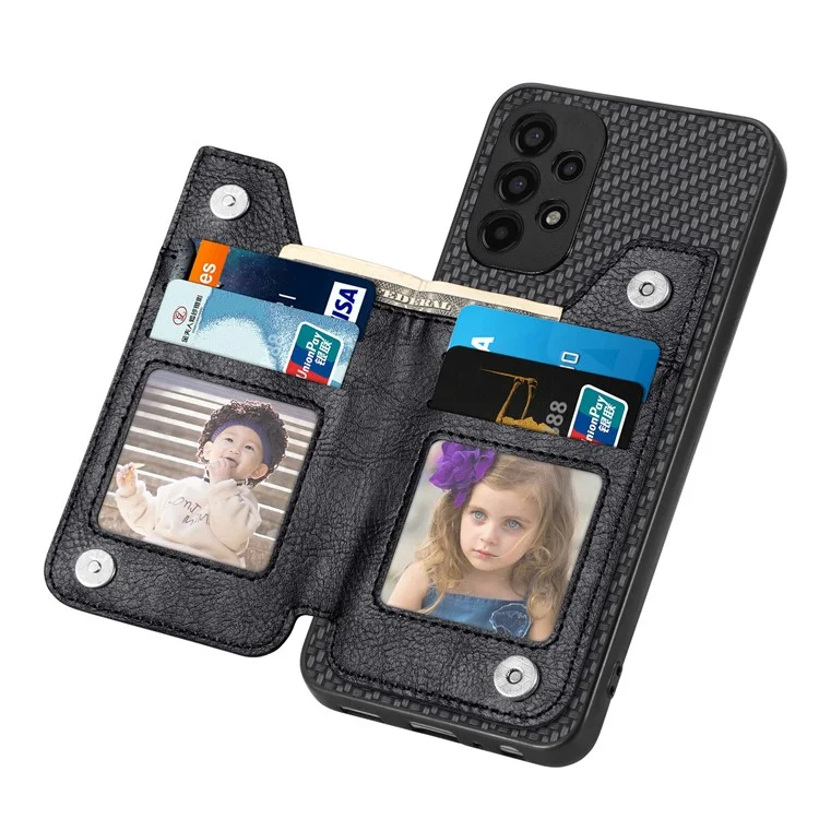 C1-04 For Samsung Galaxy A13 4G Case Carbon Fiber Texture Leather+PC+TPU Zipper Phone Cover - Black