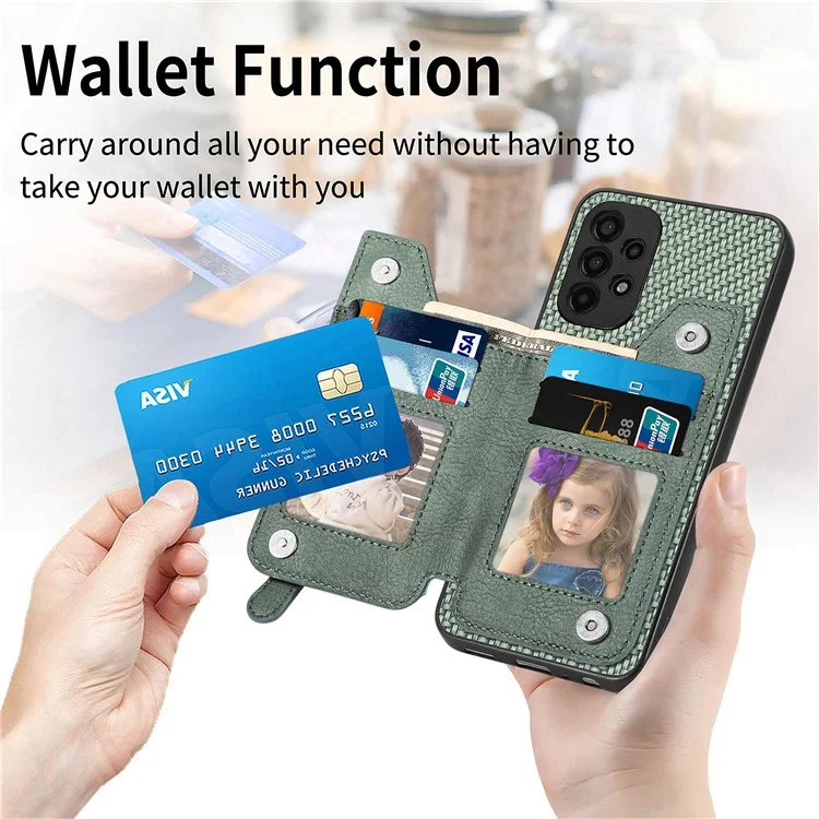 C1-04 For Samsung Galaxy A13 4G Case Carbon Fiber Texture Leather+PC+TPU Zipper Phone Cover - Black