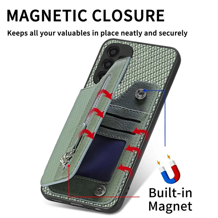 C1-04 For Samsung Galaxy A13 4G Case Carbon Fiber Texture Leather+PC+TPU Zipper Phone Cover - Black