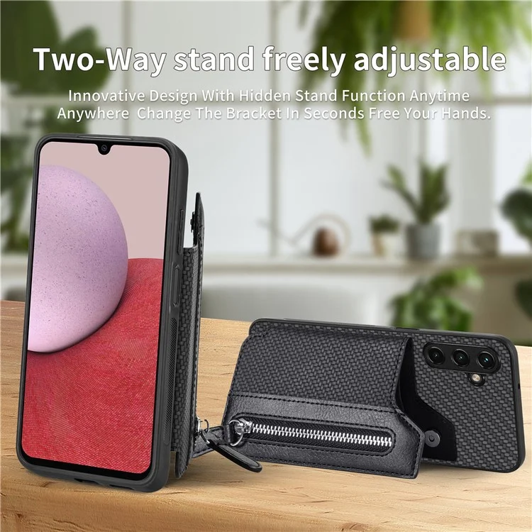 Coque pour Samsung Galaxy A35 5G C1-04 - Cuir + PC + TPU avec fermeture éclair et porte-carte - Noir