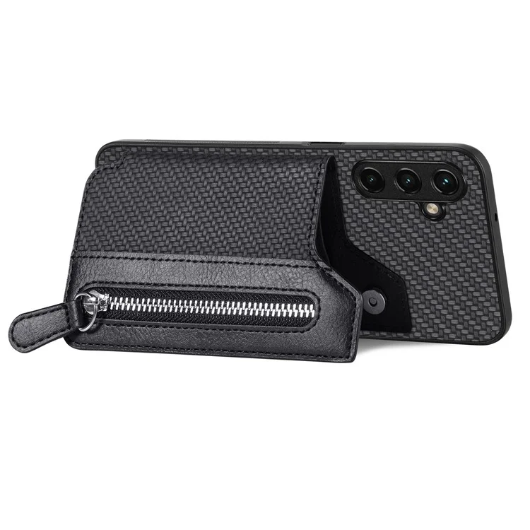 Coque pour Samsung Galaxy A35 5G C1-04 - Cuir + PC + TPU avec fermeture éclair et porte-carte - Noir