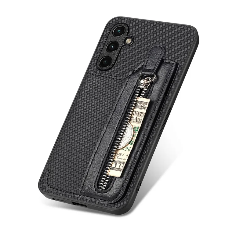 Coque pour Samsung Galaxy A35 5G C1-04 - Cuir + PC + TPU avec fermeture éclair et porte-carte - Noir