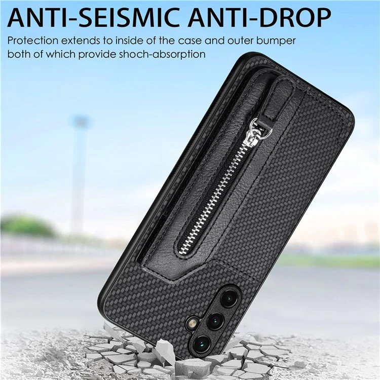 Coque pour Samsung Galaxy A35 5G C1-04 - Cuir + PC + TPU avec fermeture éclair et porte-carte - Noir