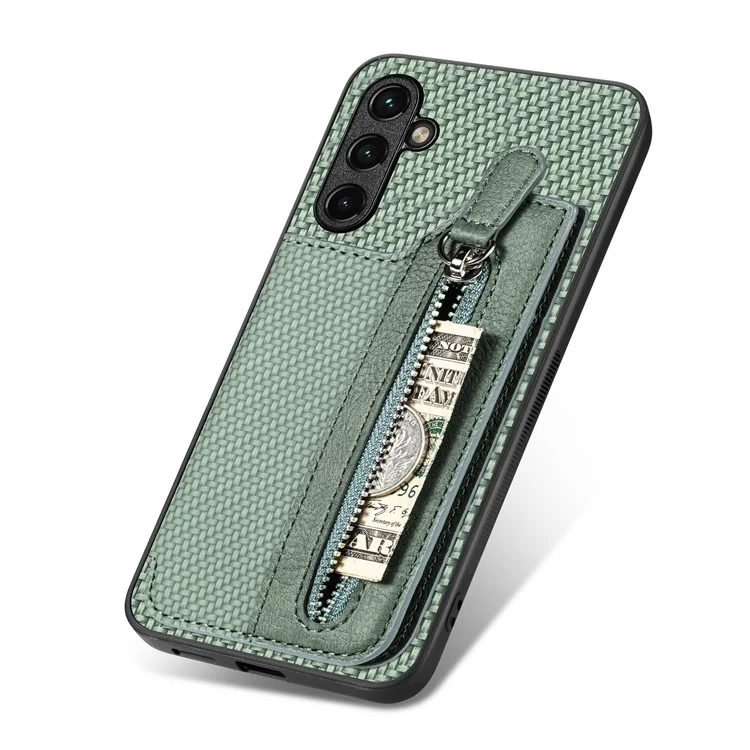 Étui pour Samsung Galaxy A35 5G C1-04 en cuir+PC+TPU avec fermeture éclair et pochette pour smartphone - Vert