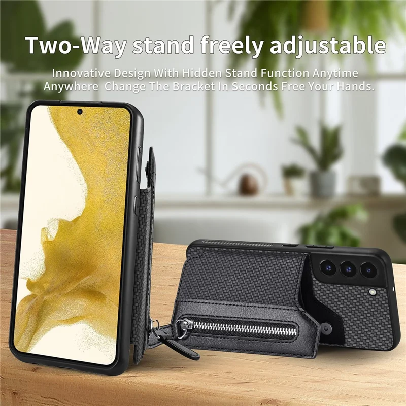 C1-04 Pour Samsung Galaxy S22 5G Étui Portefeuille Anti-Chute Support Kickstand PU+PC+TPU Housse de Téléphone - Marron