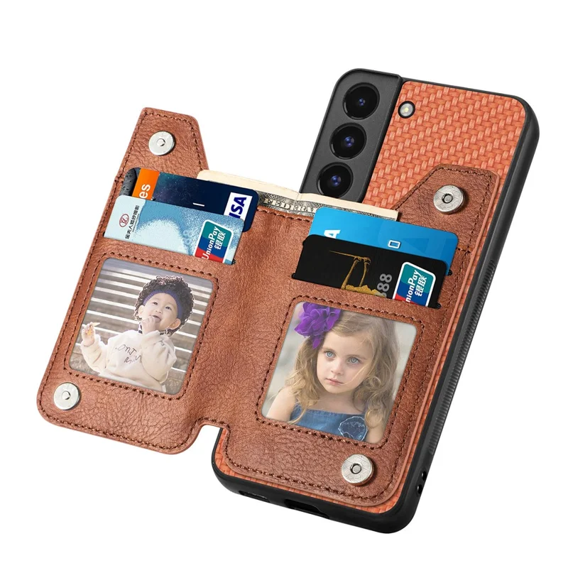 C1-04 Pour Samsung Galaxy S22 5G Étui Portefeuille Anti-Chute Support Kickstand PU+PC+TPU Housse de Téléphone - Marron