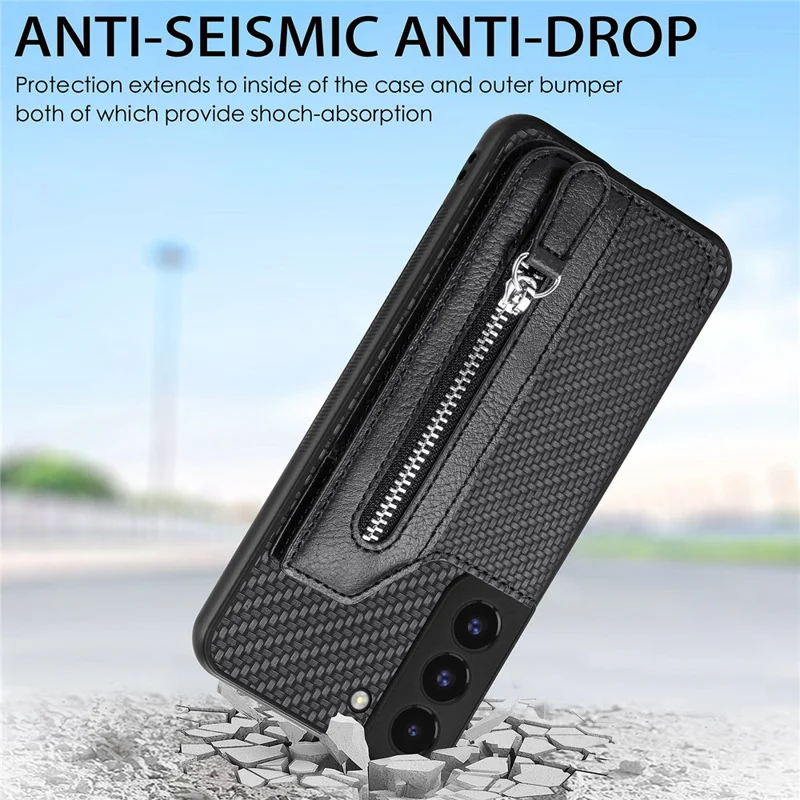 C1-04 Pour Samsung Galaxy S22 5G Étui Portefeuille Anti-Chute Support Kickstand PU+PC+TPU Housse de Téléphone - Marron