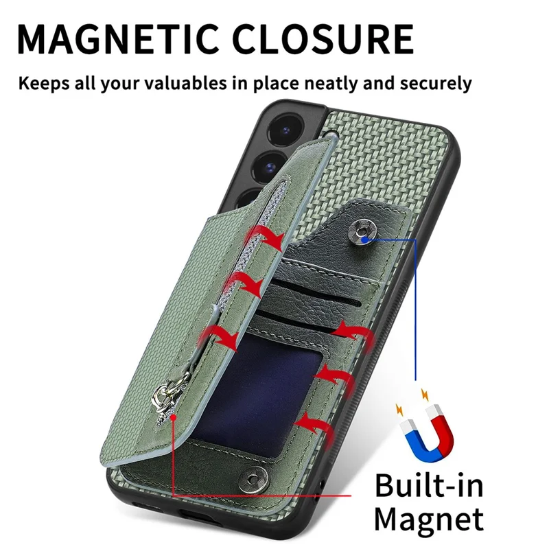 C1-04 Pour Samsung Galaxy S22 5G Étui Portefeuille Anti-Chute Support Kickstand PU+PC+TPU Housse de Téléphone - Marron