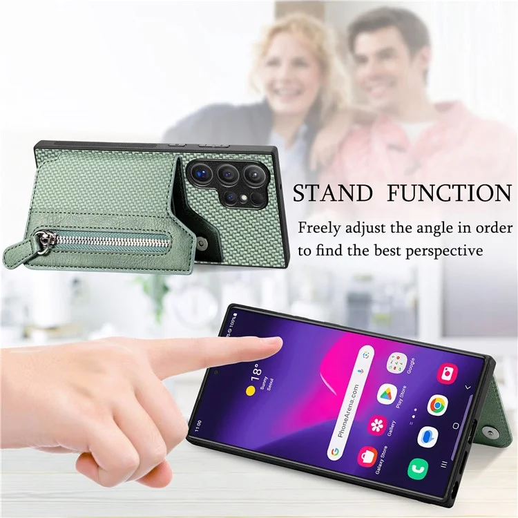 C1-04 Para Samsung Galaxy S24 Ultra Case Textura de fibra de carbono Revestimiento de piel de poliuretano Funda de PC+TPU - Negro
