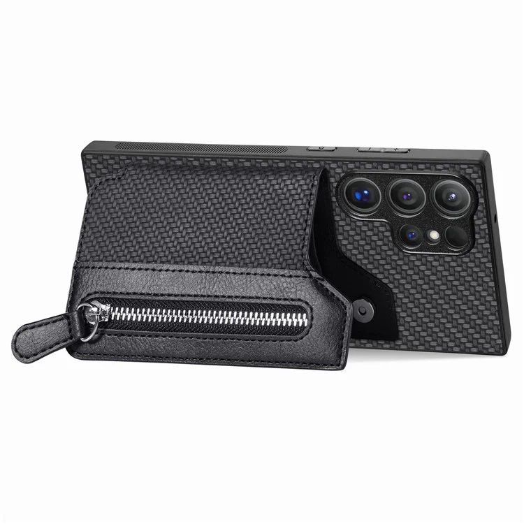 C1-04 Para Samsung Galaxy S24 Ultra Case Textura de fibra de carbono Revestimiento de piel de poliuretano Funda de PC+TPU - Negro