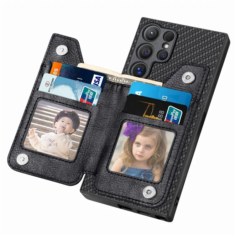 C1-04 Para Samsung Galaxy S24 Ultra Case Textura de fibra de carbono Revestimiento de piel de poliuretano Funda de PC+TPU - Negro