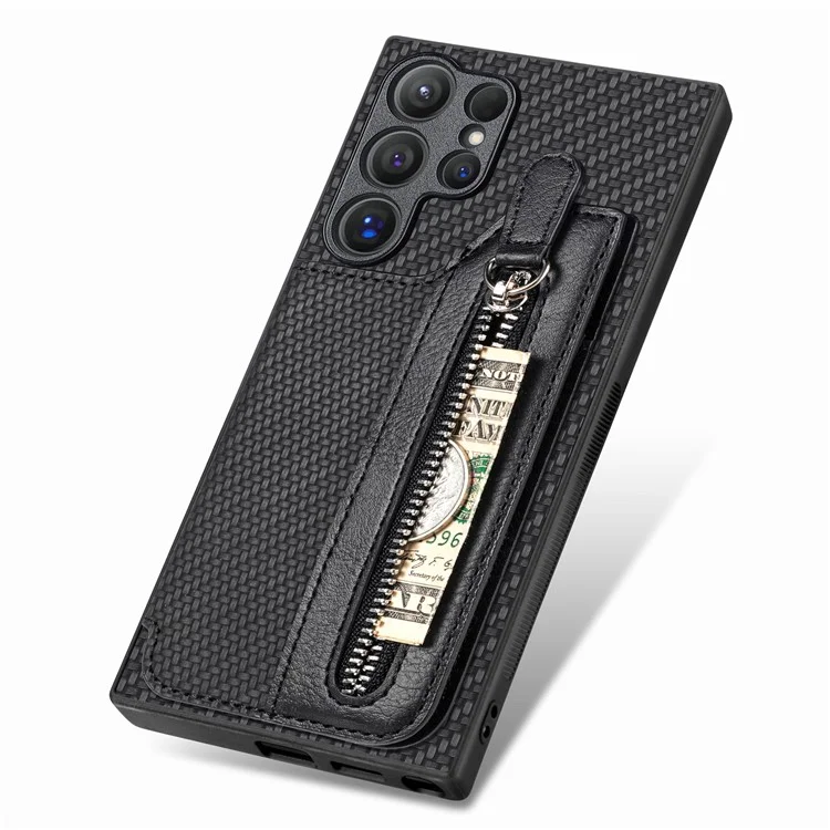 C1-04 Para Samsung Galaxy S24 Ultra Case Textura de fibra de carbono Revestimiento de piel de poliuretano Funda de PC+TPU - Negro