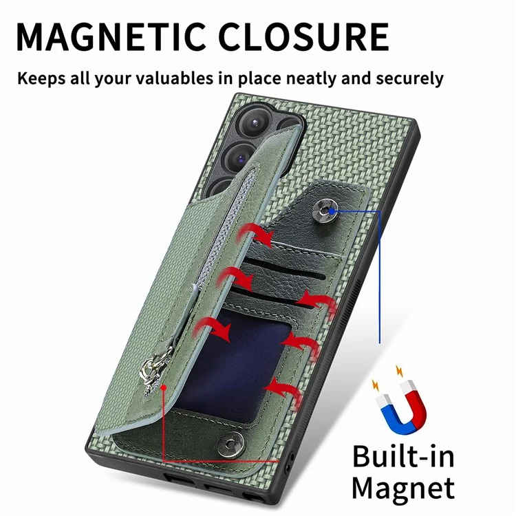 C1-04 Para Samsung Galaxy S24 Ultra Case Textura de fibra de carbono Revestimiento de piel de poliuretano Funda de PC+TPU - Negro