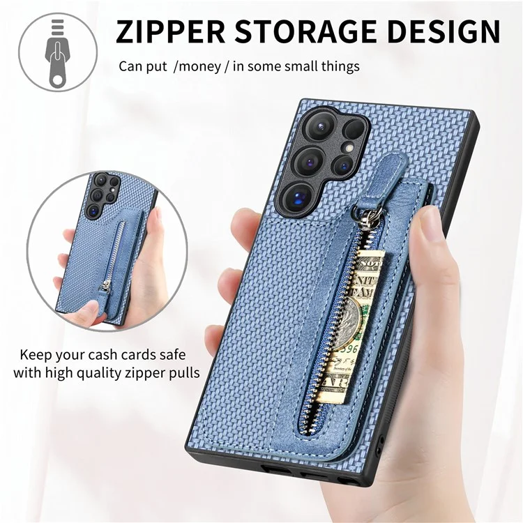 C1-04 Para Samsung Galaxy S24 Ultra Case Textura de fibra de carbono Revestimiento de piel de poliuretano Funda de PC+TPU - Negro