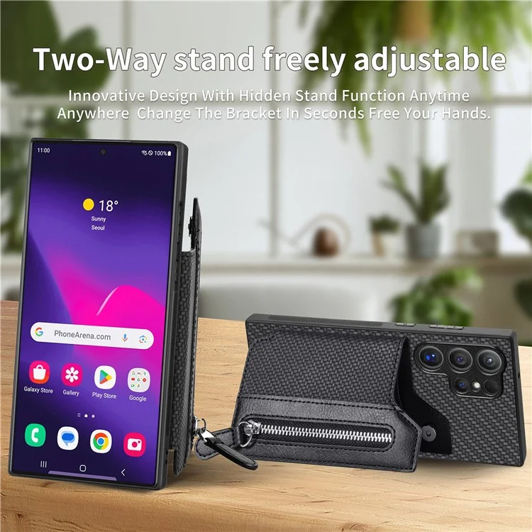 C1-04 Para Samsung Galaxy S24 Ultra Case Textura de fibra de carbono Revestimiento de piel de poliuretano Funda de PC+TPU - Negro