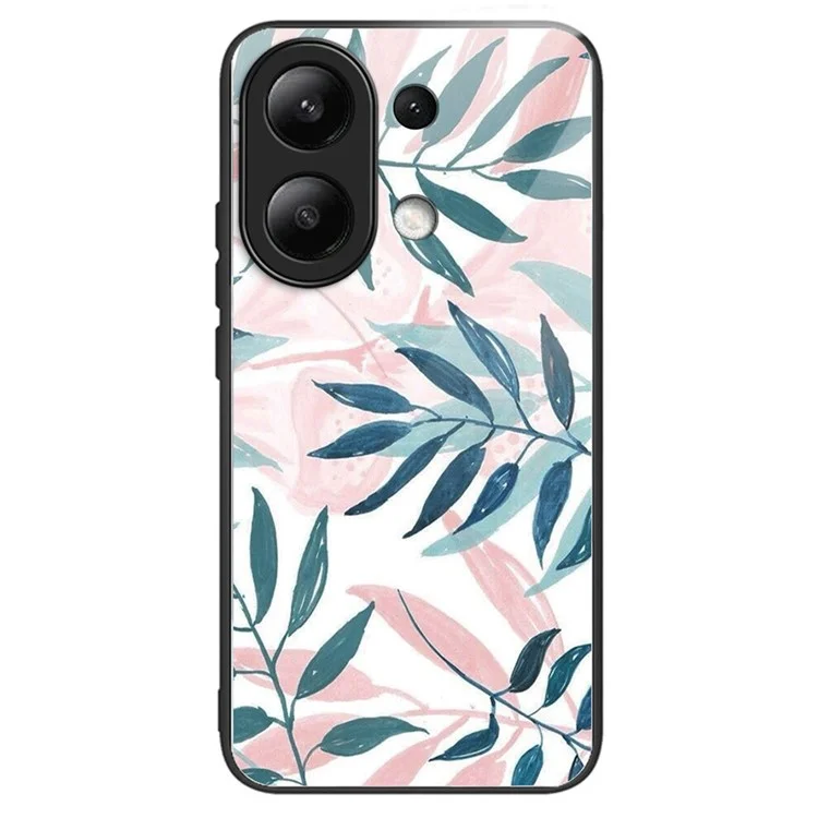 Per Xiaomi Redmi Note 13 4G Case Pattern Printing Tempered Glass+TPU Phone Cover - Leaves