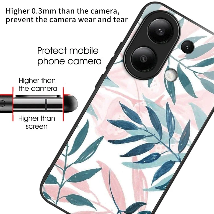 Per Xiaomi Redmi Note 13 4G Case Pattern Printing Tempered Glass+TPU Phone Cover - Leaves
