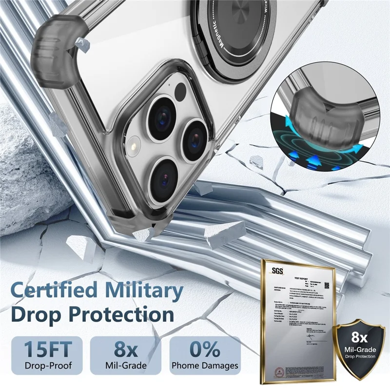 For iPhone 14 Pro Case Rotary Ring Kickstand TPU+PC Phone Cover - Transparent Black