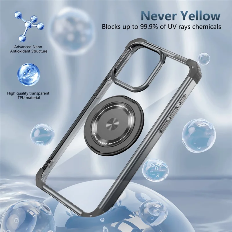 For iPhone 14 Pro Case Rotary Ring Kickstand TPU+PC Phone Cover - Transparent Black