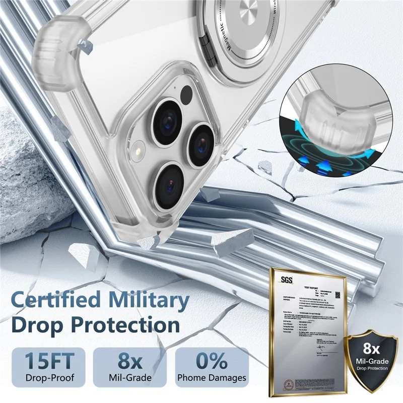 For iPhone 13 Pro 6.1 inch Magnetic Case PC+TPU 360 Degree Rotation Kickstand Phone Cover - Transparent