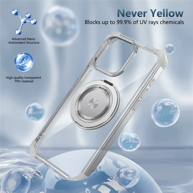 For iPhone 13 Pro 6.1 inch Magnetic Case PC+TPU 360 Degree Rotation Kickstand Phone Cover - Transparent