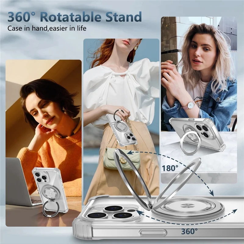 For iPhone 13 Pro 6.1 inch Magnetic Case PC+TPU 360 Degree Rotation Kickstand Phone Cover - Transparent