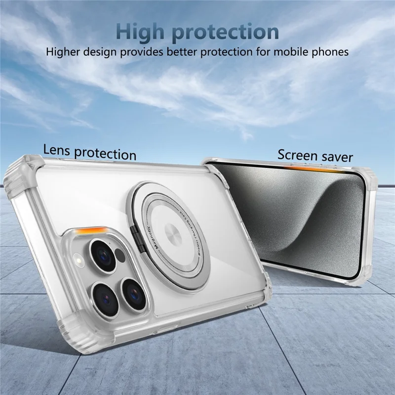 For iPhone 13 Pro 6.1 inch Magnetic Case PC+TPU 360 Degree Rotation Kickstand Phone Cover - Transparent