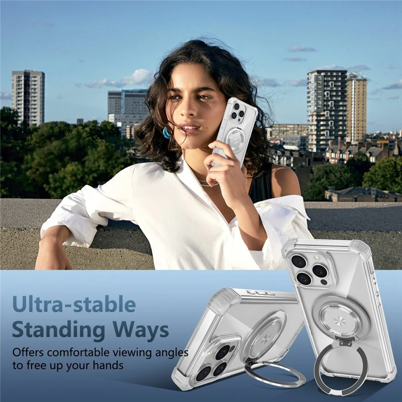 For iPhone 13 Pro 6.1 inch Magnetic Case PC+TPU 360 Degree Rotation Kickstand Phone Cover - Transparent