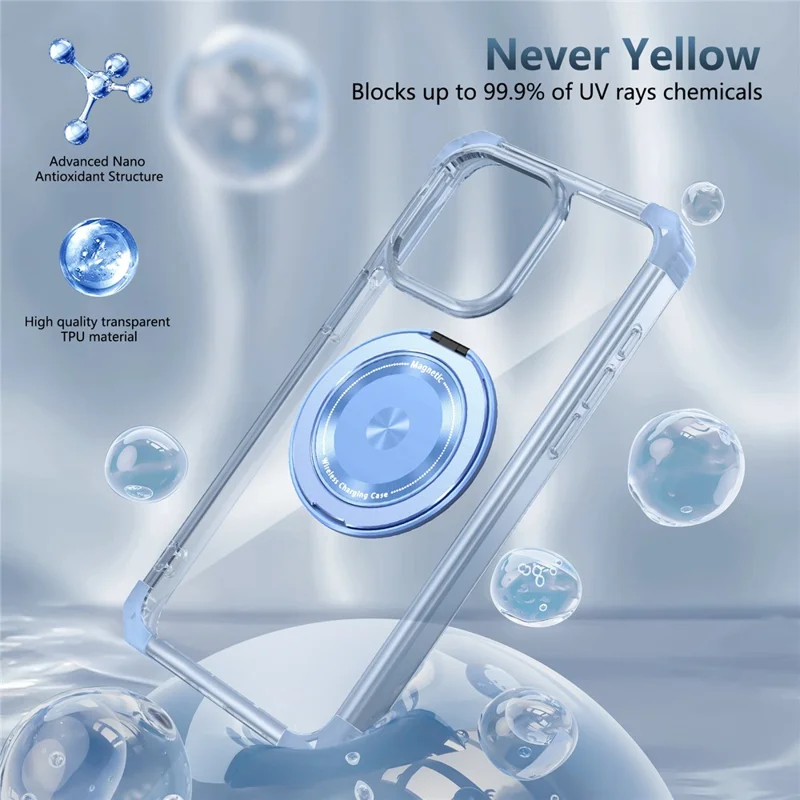 Para iPhone 14 Pro Max Capa Magnética de Canto de Amortecimento de TPU+PC Suporte Invisível para Telefone - Azul Transparente